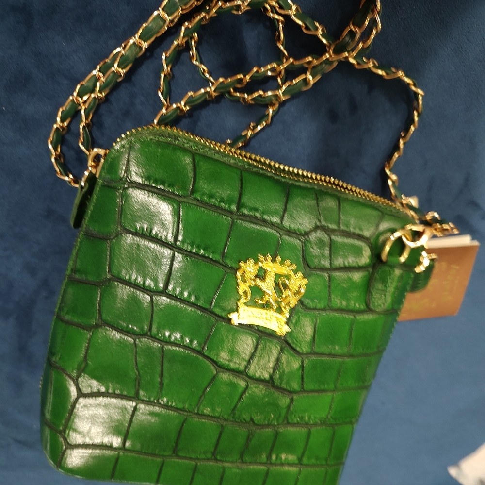 New green Pratiea Crocodile Embossed Leather Bag